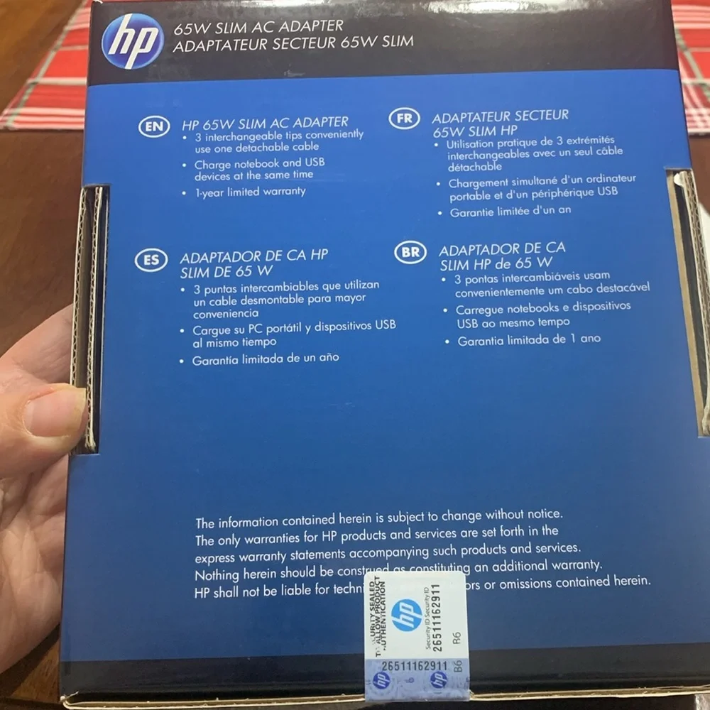 Hp 65w slim AC adapter new in box